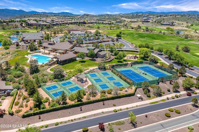 drone / aerial view featuring a mountain view