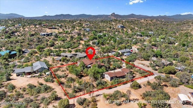 2403 Country Park Dr, Prescott, AZ 86305 - aerial overview of property's location with a mountainous background and property parcel outlined