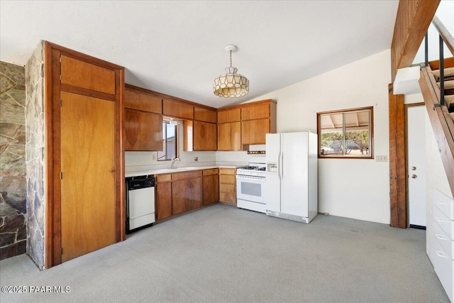 1485 S Pima Rd, Dewey-Humboldt, AZ 86327 - kitchen featuring white appliances, light countertops, light carpet, and plenty of natural light