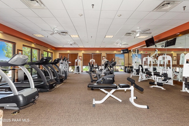 5882 N Gallery Ln, Prescott Valley, AZ 86314 - workout area featuring a healthy amount of sunlight, a paneled ceiling, and ceiling fan