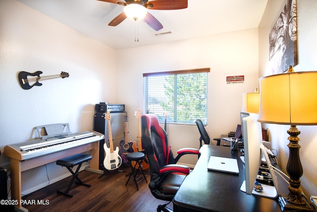 5882 N Gallery Ln, Prescott Valley, AZ 86314 - office featuring ceiling fan and dark hardwood / wood-style floors