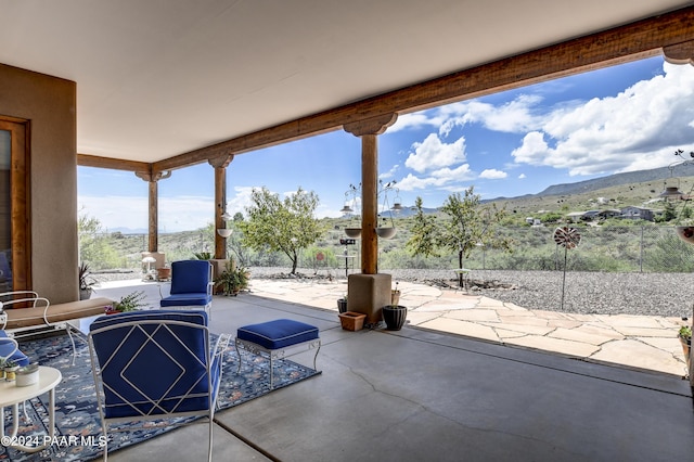 view of patio featuring a mountain view