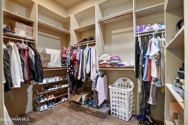 walk in closet featuring carpet