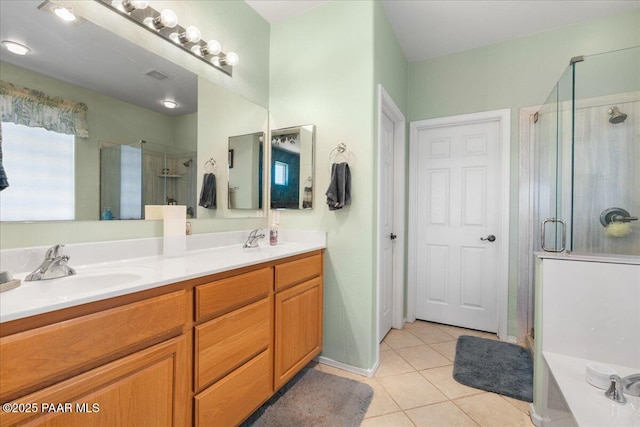 1915 N Bittersweet Way, Prescott Valley, AZ 86314 - full bath featuring a shower stall, tile patterned floors, double vanity, and a tub to relax in