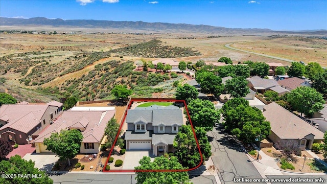1915 N Bittersweet Way, Prescott Valley, AZ 86314 - aerial view of residential area with property parcel outlined and a mountain backdrop