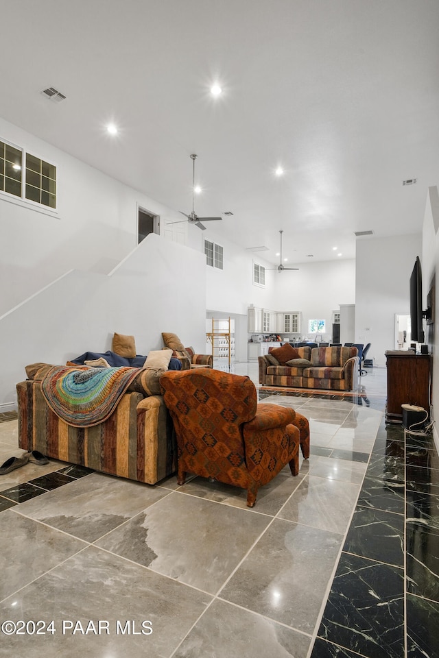 living room with ceiling fan