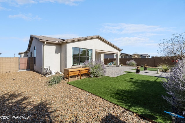 back of house featuring a lawn and a patio