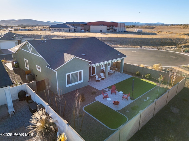 bird's eye view with a mountain view