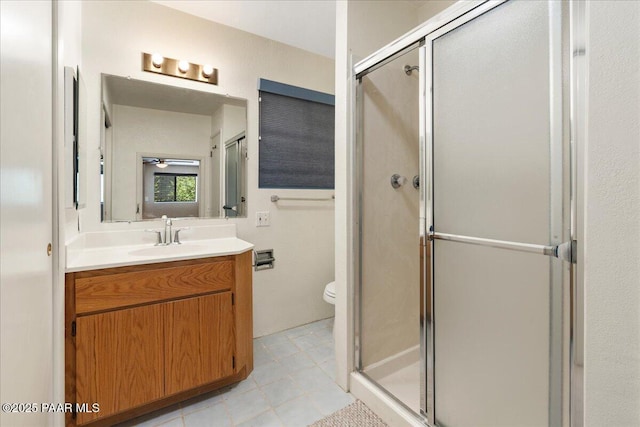 416 Hillcrest Dr, Prescott, AZ 86303 - bathroom featuring vanity, a stall shower, and toilet