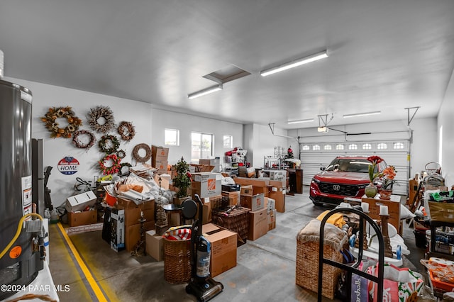 garage featuring water heater