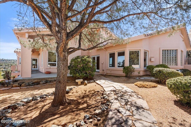 rear view of property with a patio area and stucco siding