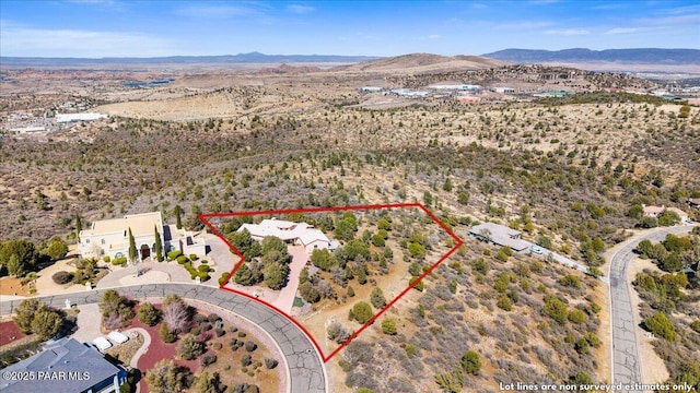 bird's eye view with a desert view and a mountain view