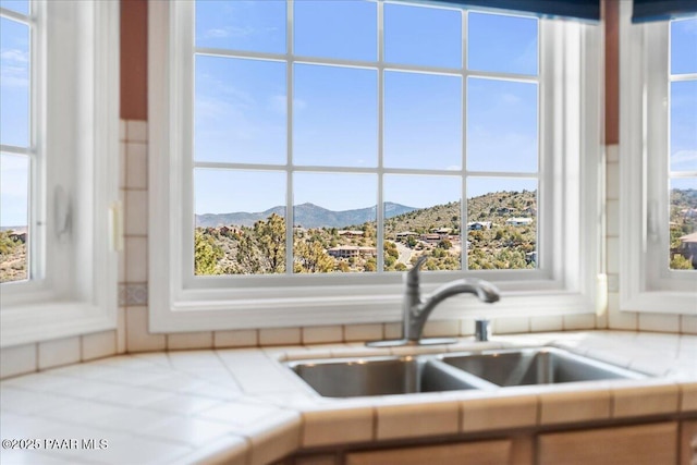 room details featuring a mountain view and a sink