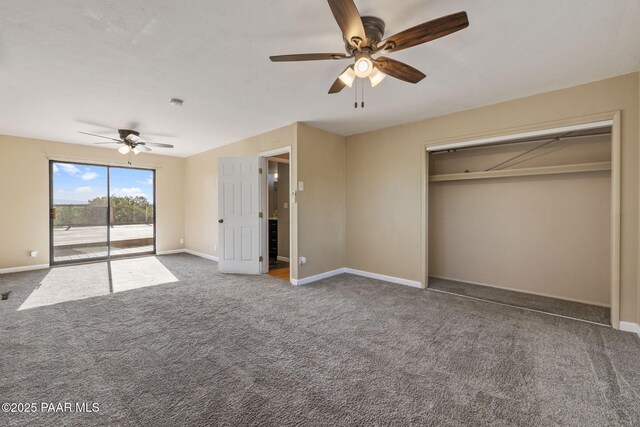 2615 W Red Tail Way, Prescott, AZ 86305 - unfurnished bedroom with access to exterior, carpet floors, baseboards, and ceiling fan