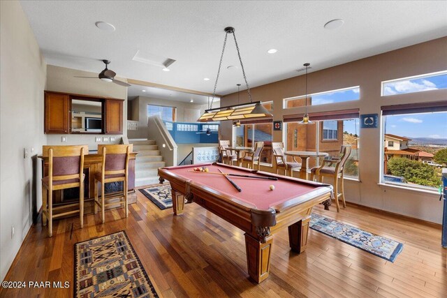 414 N Fitzmaurice Dr, Prescott, AZ 86303 - rec room featuring light wood-style flooring, baseboards, ceiling fan, recessed lighting, and billiards