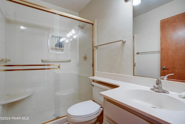 253 Creekside Cir Unit B, Prescott, AZ 86303 - bathroom with vanity, a shower stall, and toilet