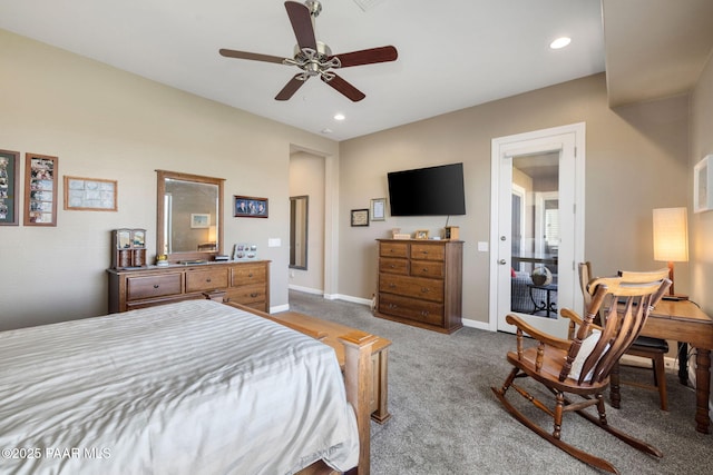 bedroom with carpet flooring and ceiling fan