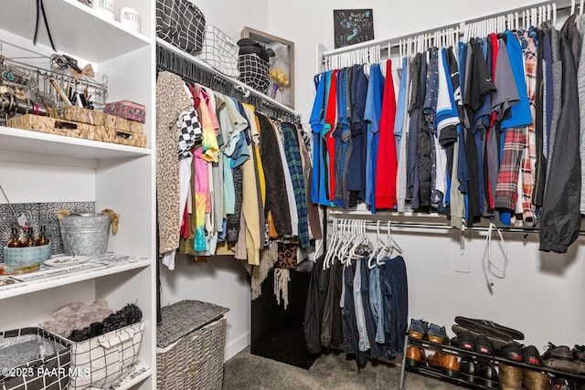 walk in closet featuring carpet