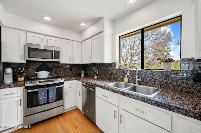2008 Forest Hills Rd, Prescott, AZ 86303 - kitchen with appliances with stainless steel finishes, white cabinetry, dark countertops, backsplash, and recessed lighting