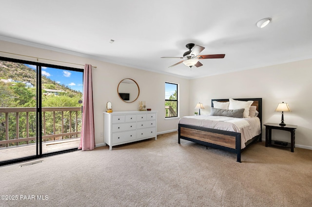 2008 Forest Hills Rd, Prescott, AZ 86303 - bedroom featuring carpet flooring, access to exterior, ornamental molding, and a ceiling fan