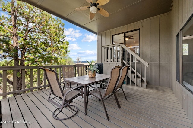 2008 Forest Hills Rd, Prescott, AZ 86303 - deck featuring a ceiling fan, outdoor dining area, and stairway