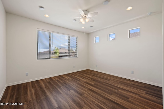 7912 Huckleberry Trl, Prescott Valley, AZ 86315 - spare room featuring dark wood-style flooring, a ceiling fan, baseboards, and recessed lighting