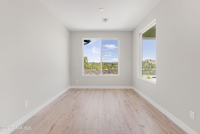 unfurnished room with a wealth of natural light and light hardwood / wood-style flooring