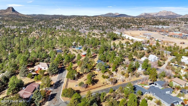 birds eye view of property with a mountain view