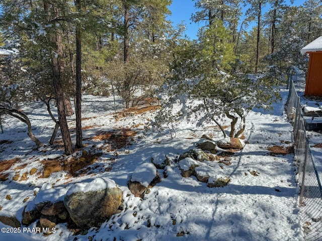 view of yard layered in snow