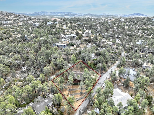 birds eye view of property with a mountain view