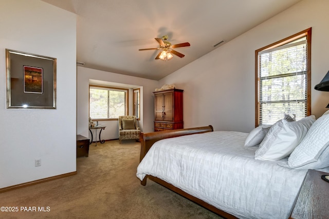 1585 Range Rd, Prescott, AZ 86303 - bedroom with lofted ceiling, light colored carpet, baseboards, and ceiling fan