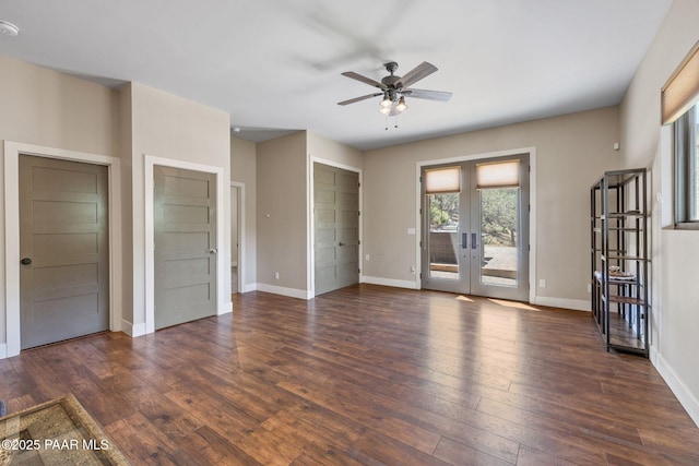 965 Northwood Loop, Prescott, AZ 86303 - unfurnished bedroom featuring french doors, access to outside, hardwood / wood-style flooring, and ceiling fan