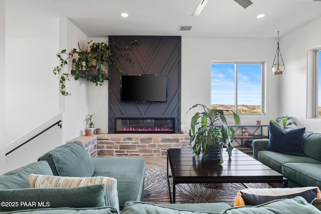 1232 Jordin Dr, Prescott, AZ 86303 - living room featuring hardwood / wood-style flooring and a large fireplace
