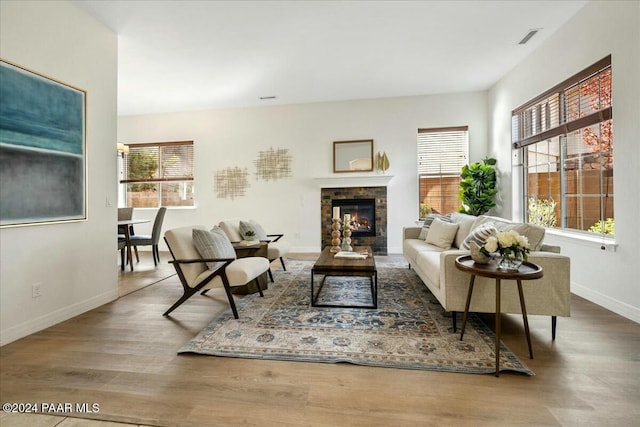 living room with hardwood / wood-style flooring