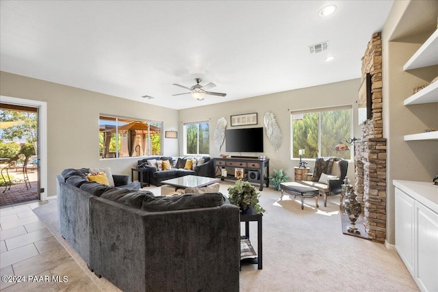 living room with ceiling fan