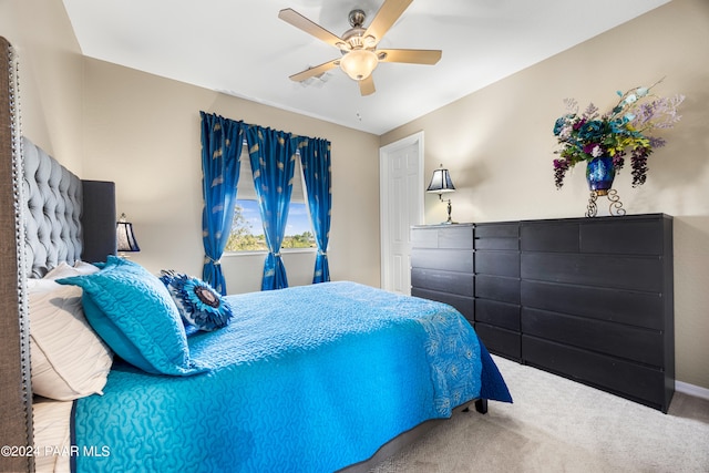 bedroom with carpet floors and ceiling fan