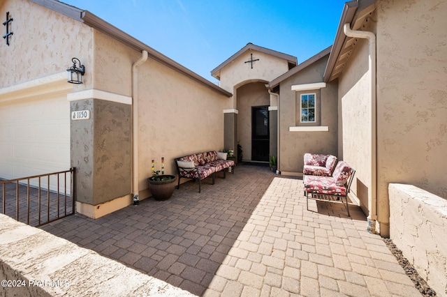 property entrance with a garage