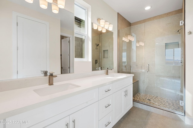 7519 E Louie Ln, Prescott Valley, AZ 86315 - full bathroom with a sink, a shower stall, and tile patterned floors
