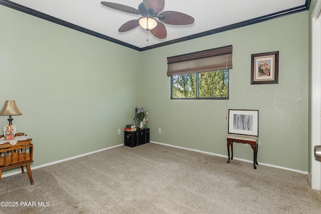 1116 Christie Ln, Prescott, AZ 86305 - living area with carpet flooring, baseboards, a ceiling fan, and ornamental molding