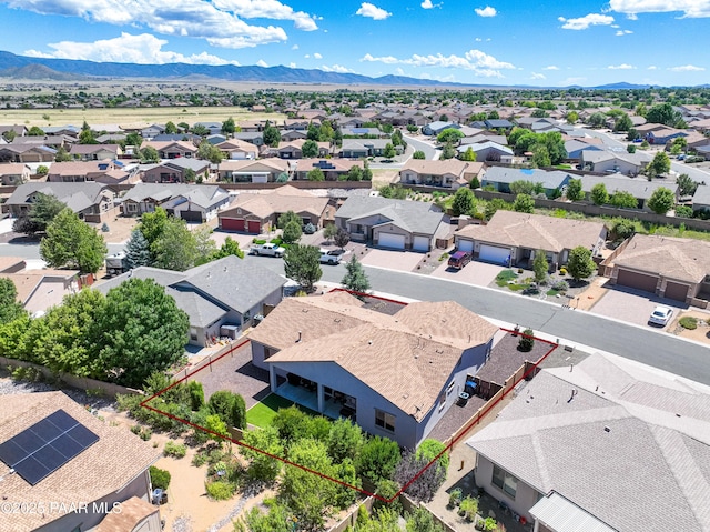 bird's eye view featuring a mountain view and a residential view