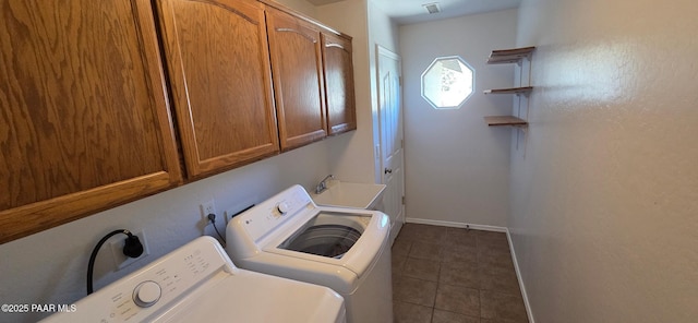 10919 E Roundup Dr, Dewey-Humboldt, AZ 86327 - laundry room featuring cabinet space, washing machine and dryer, and dark tile patterned floors