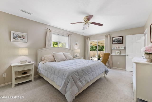 5420 N Mesquite Dr, Prescott Valley, AZ 86314 - bedroom featuring light colored carpet, access to outside, baseboards, and a ceiling fan