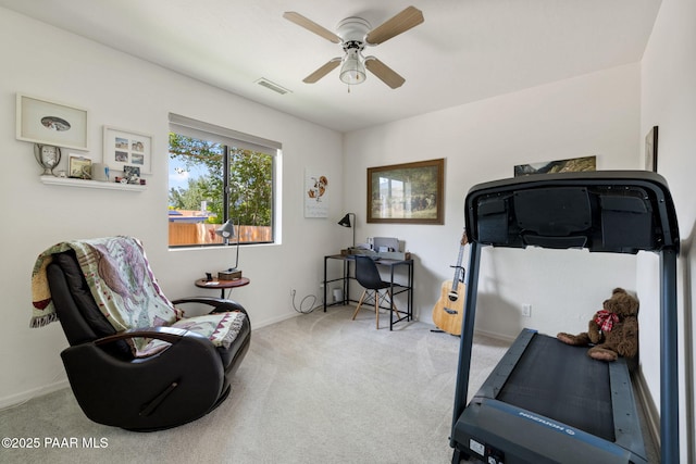 5420 N Mesquite Dr, Prescott Valley, AZ 86314 - workout room with carpet floors, a ceiling fan, and baseboards