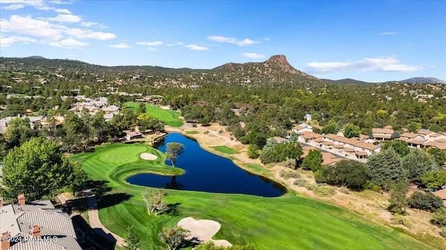 aerial view with a water and mountain view