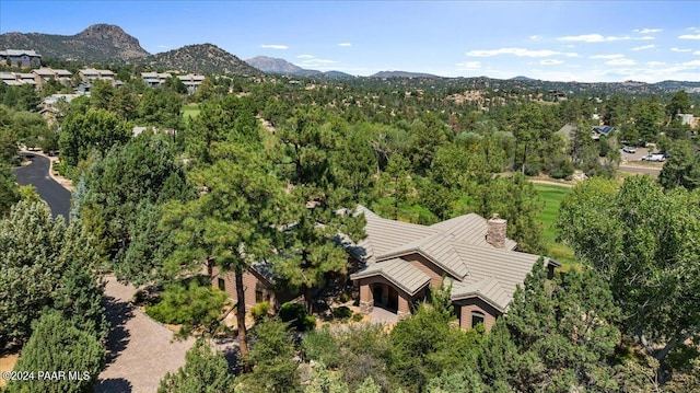 birds eye view of property with a mountain view