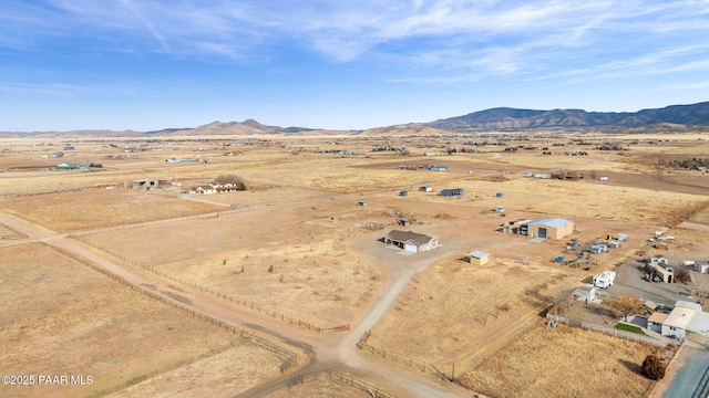 bird's eye view with a mountain view and a rural view