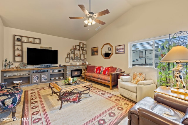 5278 N Saddleback Dr, Prescott Valley, AZ 86314 - living area with high vaulted ceiling, ceiling fan, and visible vents