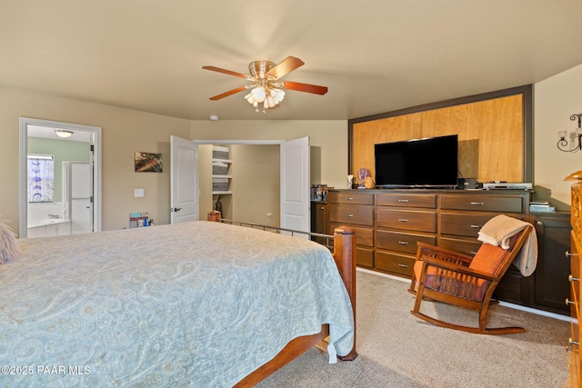 5278 N Saddleback Dr, Prescott Valley, AZ 86314 - bedroom with carpet, a ceiling fan, and ensuite bath