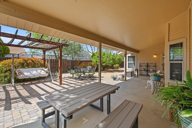 5278 N Saddleback Dr, Prescott Valley, AZ 86314 - view of patio with a pergola, outdoor dining area, and a fenced backyard