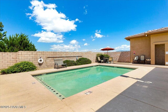community pool featuring a patio area and fence private yard